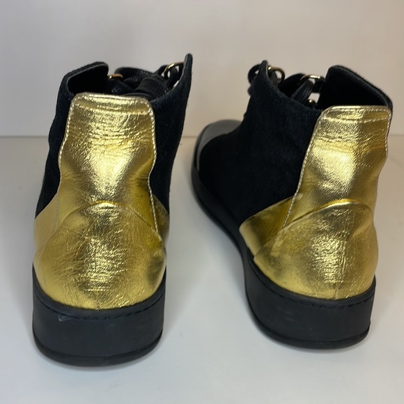 Balmain Black & Gold Lace Up High Top Sneakers 37 W 35 M Suede & Leather… - Picture 10 of 14